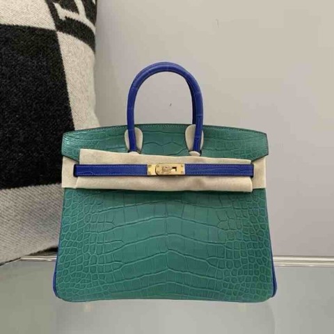 Birkin 25 Touch Vert Cypres & Bleu Electrique Matte Alligator & Togo Gold Hardware