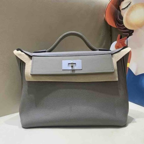 Hermès 24/24 Bag 29 Clemence Etain & Gris Mouette Palladium Hardware