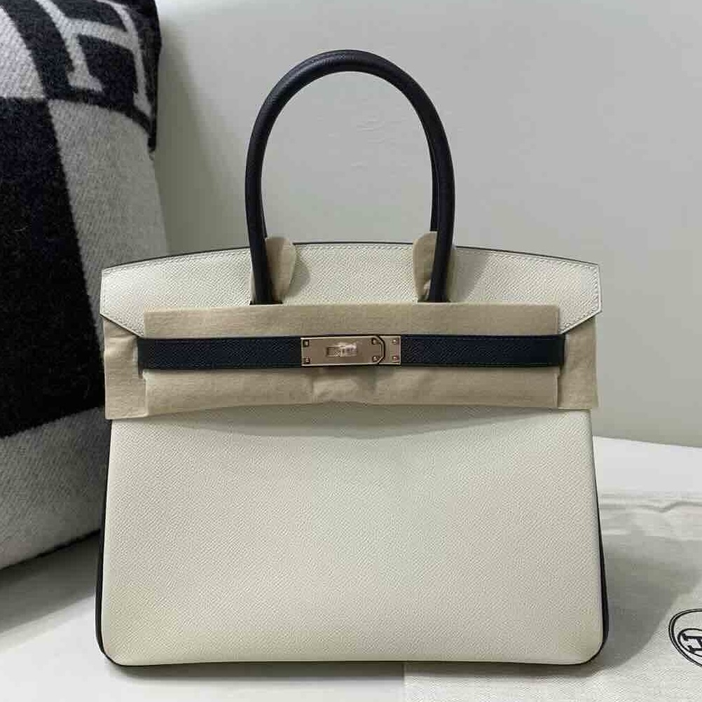 Hermès Birkin 25 Sellier Epsom Craie & Black Noir Rose Gold Hardware