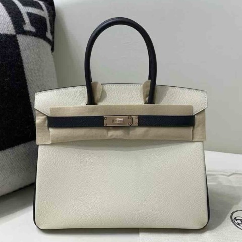 Hermès Birkin 25 Sellier Epsom Craie & Black Noir Rose Gold Hardware