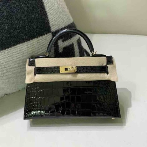 Hermès Mini Kelly II Sellier 20 Graphite Shiny Alligator / Gold Hardware