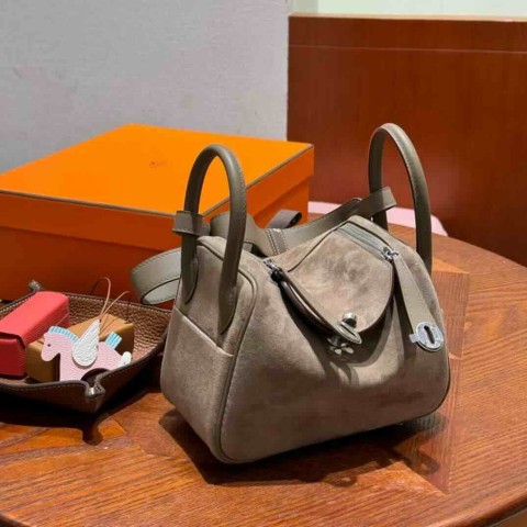 Hermès Mini Lindy Clemence Gris Mouette & Etoupe with Palladium Hardware