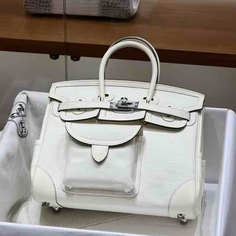 Hermès Birkin 25 Cargo Blanc Toile x Swift Palladium Hardware