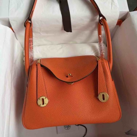 Hermès Lindy 26 Clemence Orange / Gold Hardware