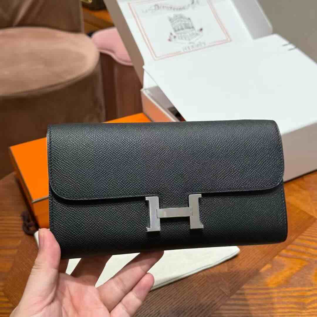 Hermès Constance Long To Go Wallet Epsom Leather Etoupe / 20.5×13×2cm