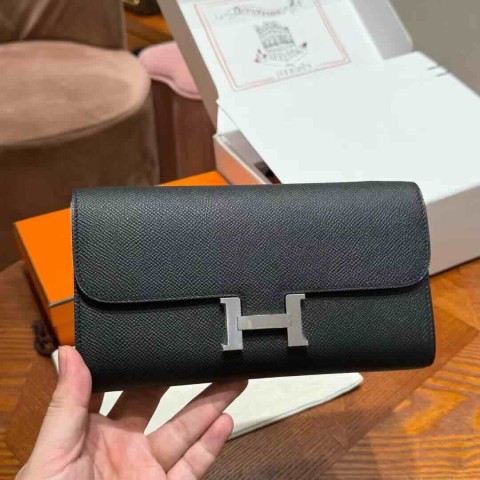 Hermès Constance Long To Go Wallet Epsom Leather Etoupe / 20.5×13×2cm