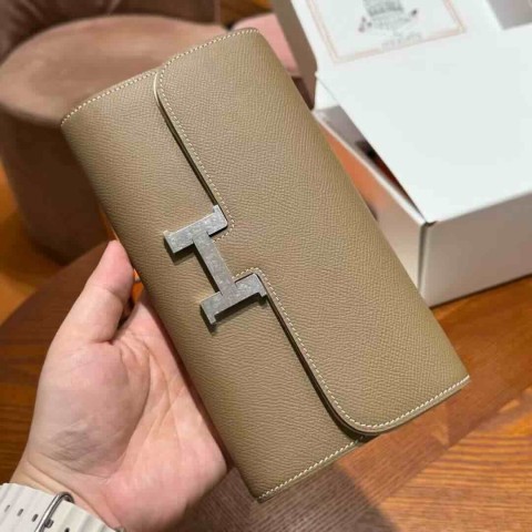 Hermès Constance Long To Go Wallet Epsom Leather Etoupe / 