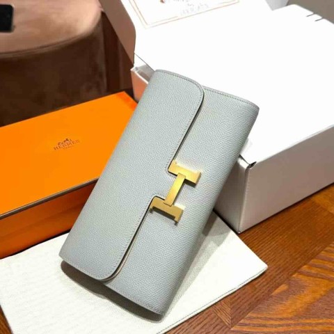 Hermès Constance Long To Go Wallet Epsom Leather Blue Glacier / 20.5×13×2cm