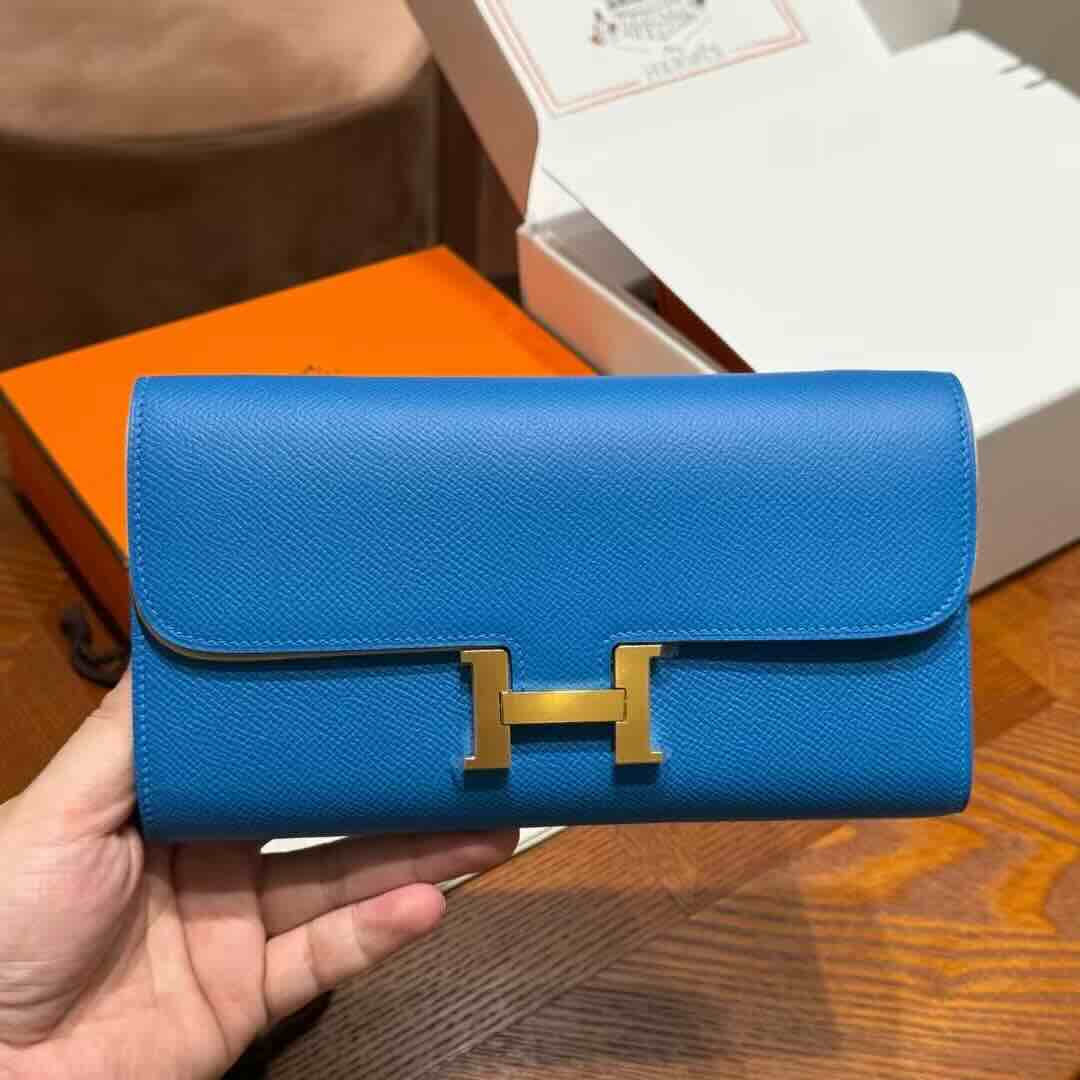 Hermès Constance Long To Go Wallet Epsom Leather Blue Hydra
