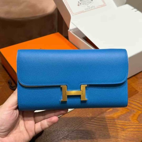 Hermès Constance Long To Go Wallet Epsom Leather Blue Hydra
