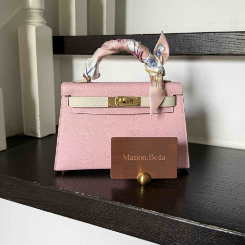 Hermès Mini Kelly2 Epsom Rose Sakura x White x Gold
