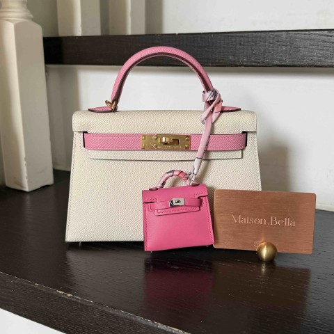 Hermès Mini Kelly2 Epsom Blanc x Rose Confetti x PHW