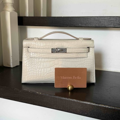Hermès Pochette Alligator Beton x PHW (HCP)