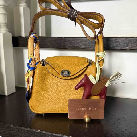 Hermes Lindy Minii Clemence Jaune Ambre & Palladium