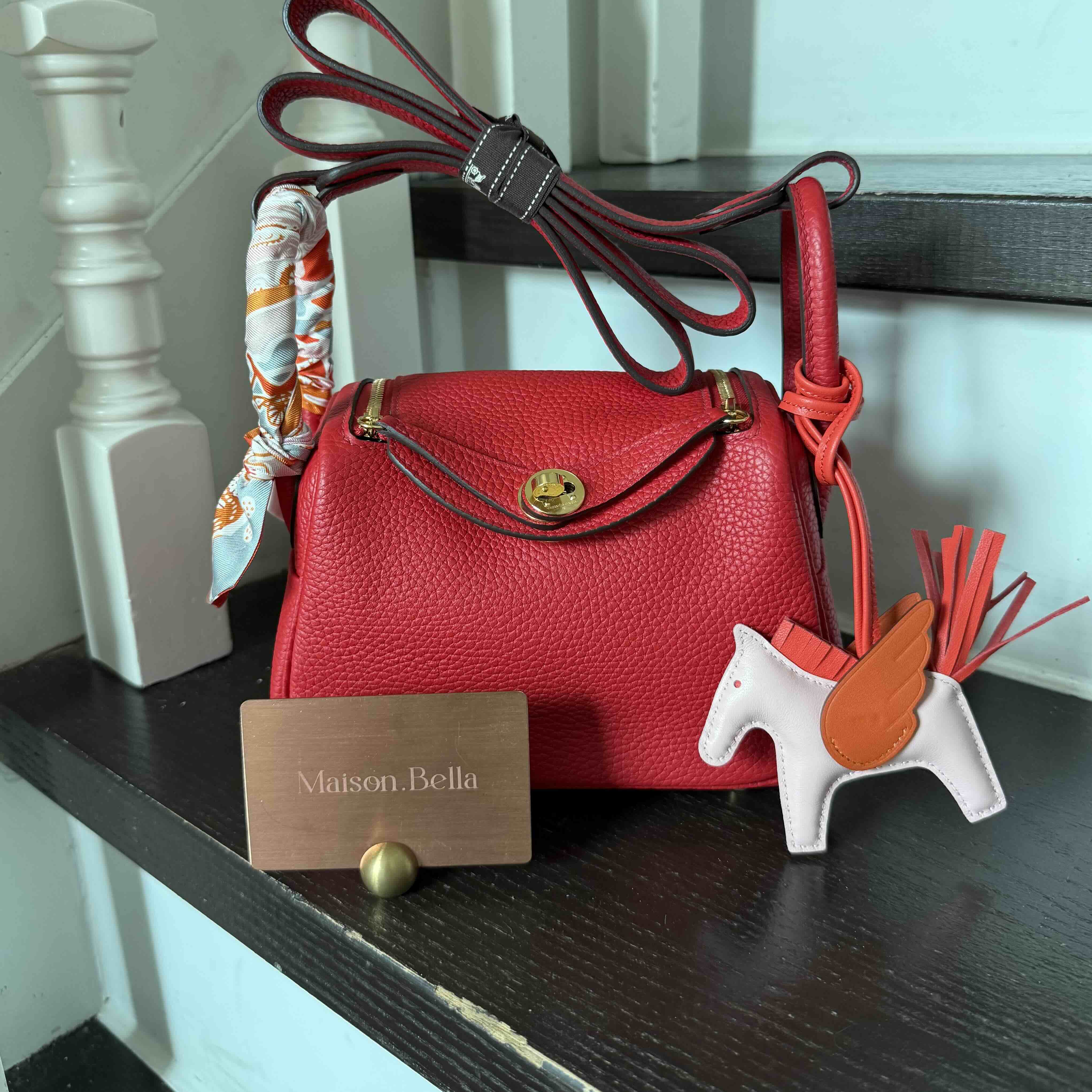 Hermès Lindy Mini 20 in Red Clemence Leather with Palladium Hardware