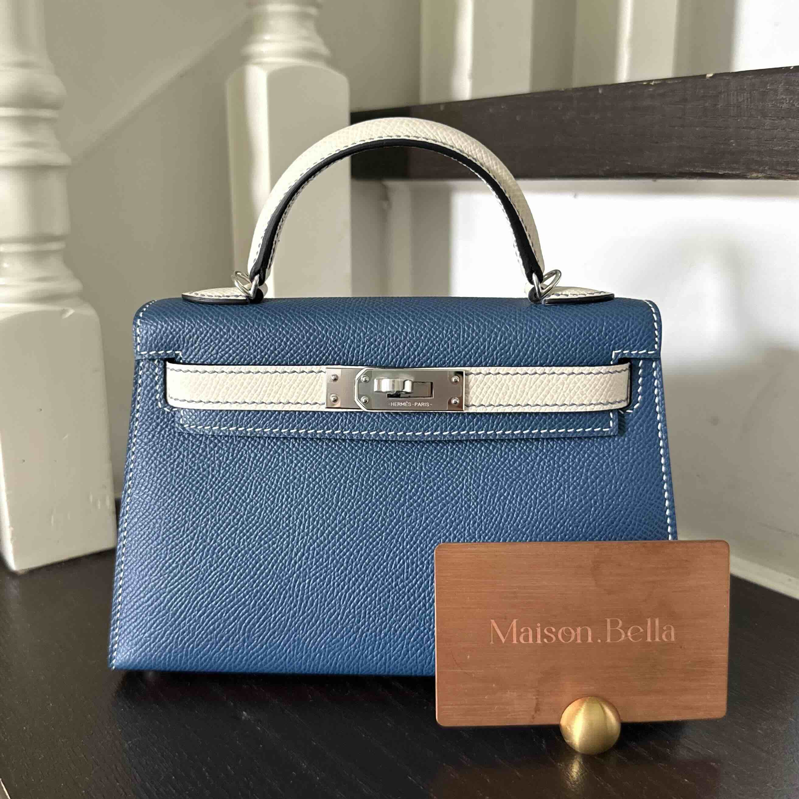 Hermès Mini Kelly II Sellier Bleu de Galice x Mushroom x PHW