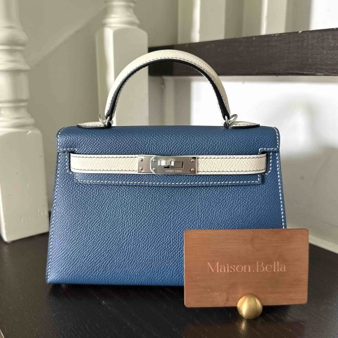 Hermès Mini Kelly II Sellier Bleu de Galice x Mushroom x PHW