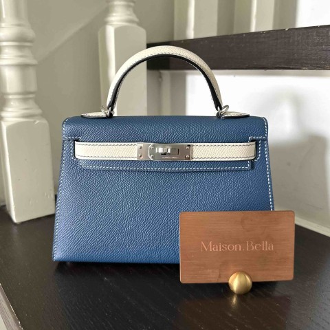 Hermès Mini Kelly II Sellier Bleu de Galice x Mushroom x PHW