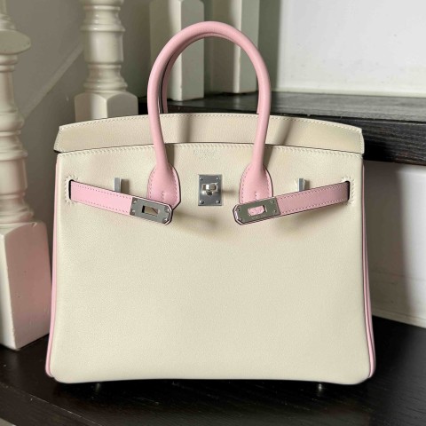 Hermès Birkin25 Swift Rose Sakura x Craie x PHW