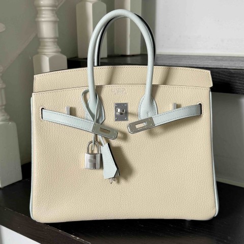 Hermès Birkin25 Chevre Mysore Nata x Blue Brume x PHW(HCP)