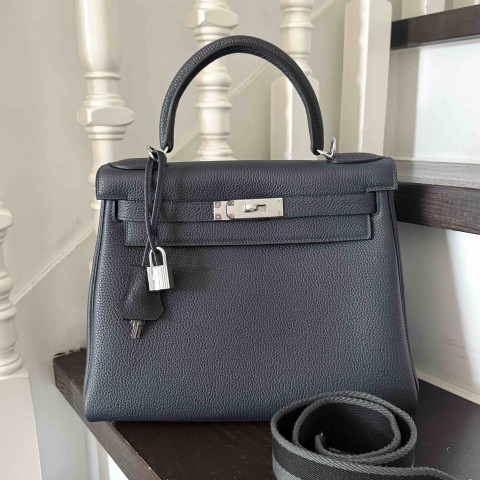 Hermès Kelly28 Clemence Blue Indigo x PHW