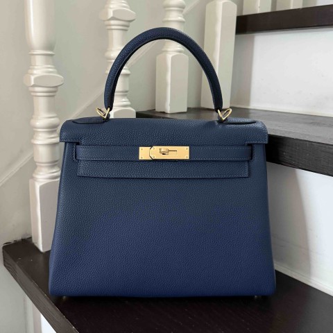 Hermès Kelly28 Togo Blue Sapphire x Gold Harware (HCP)