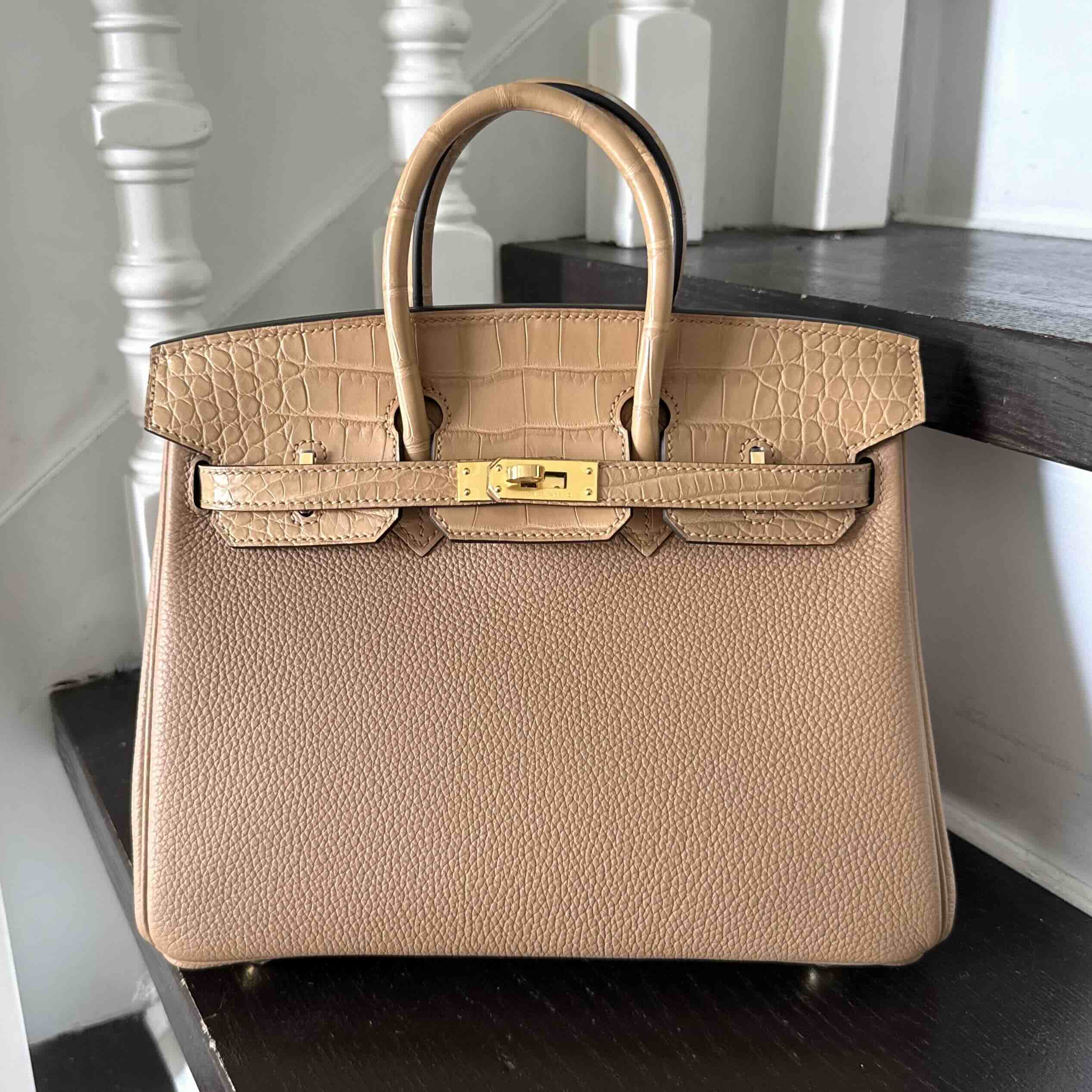 Hermès Birkin25 Touch Togo Matte Alligator Chai x GHW