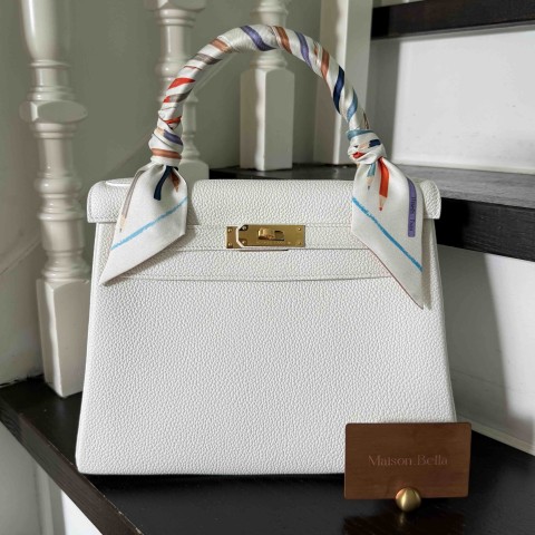 Hermès Kelly28 Togo Blanc x Gold Hardware