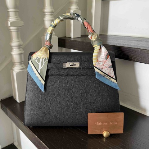 Hermès Kelly25 Epsom Noir x Palladium Hardware