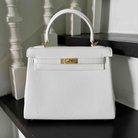 Hermès Kelly28 Togo Blanc x Gold Hardware