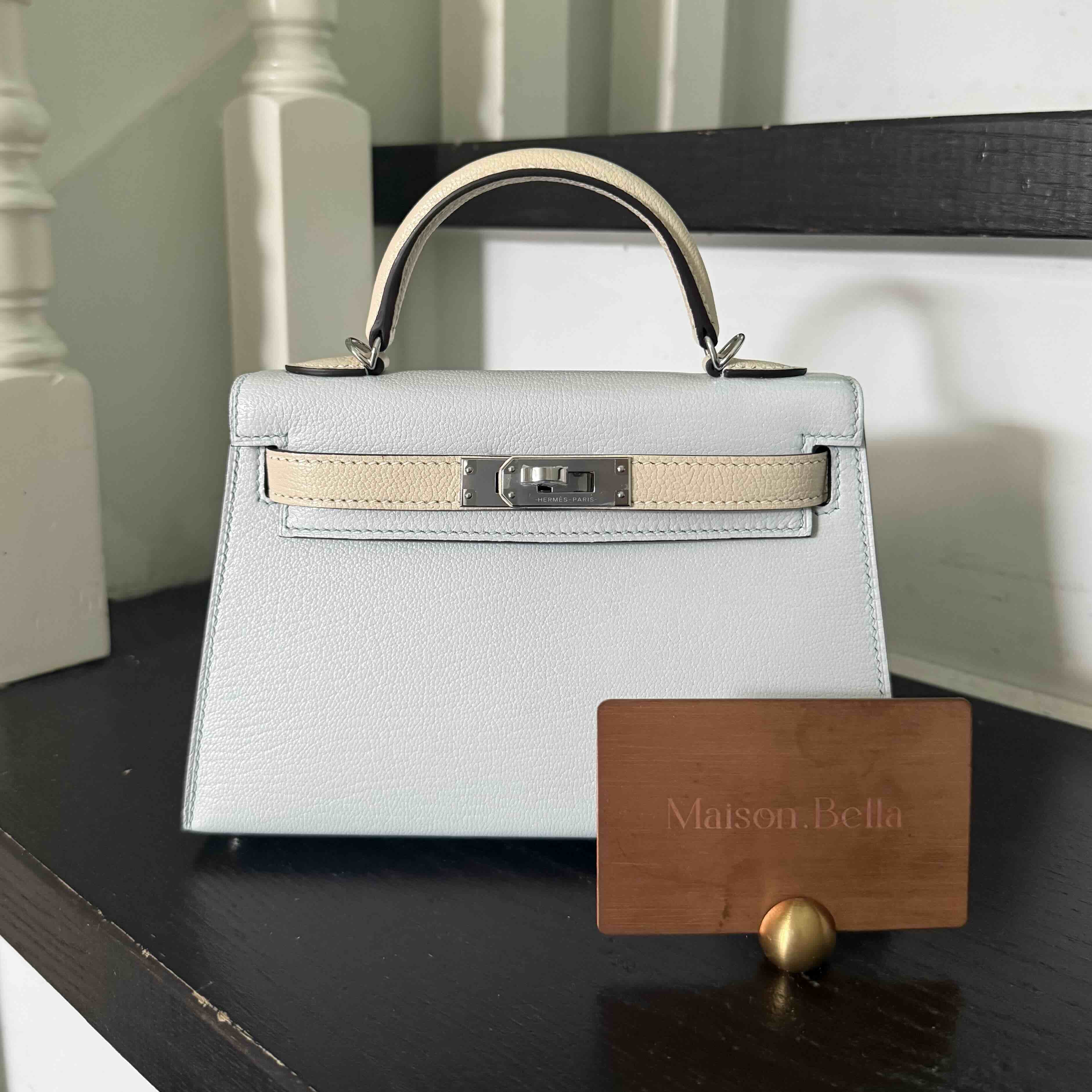Hermès Mini Kelly II Sellier Chevre Leather Blue Pale x Nata PHW