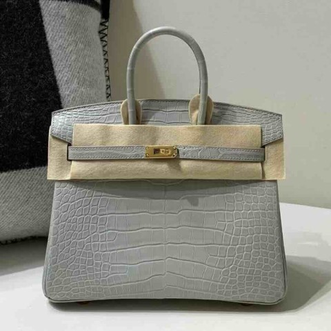 Hermès Birkin 25 Alligator Matte Gris Perle (80 Pearl Grey) with Gold Hardware (In Stock)