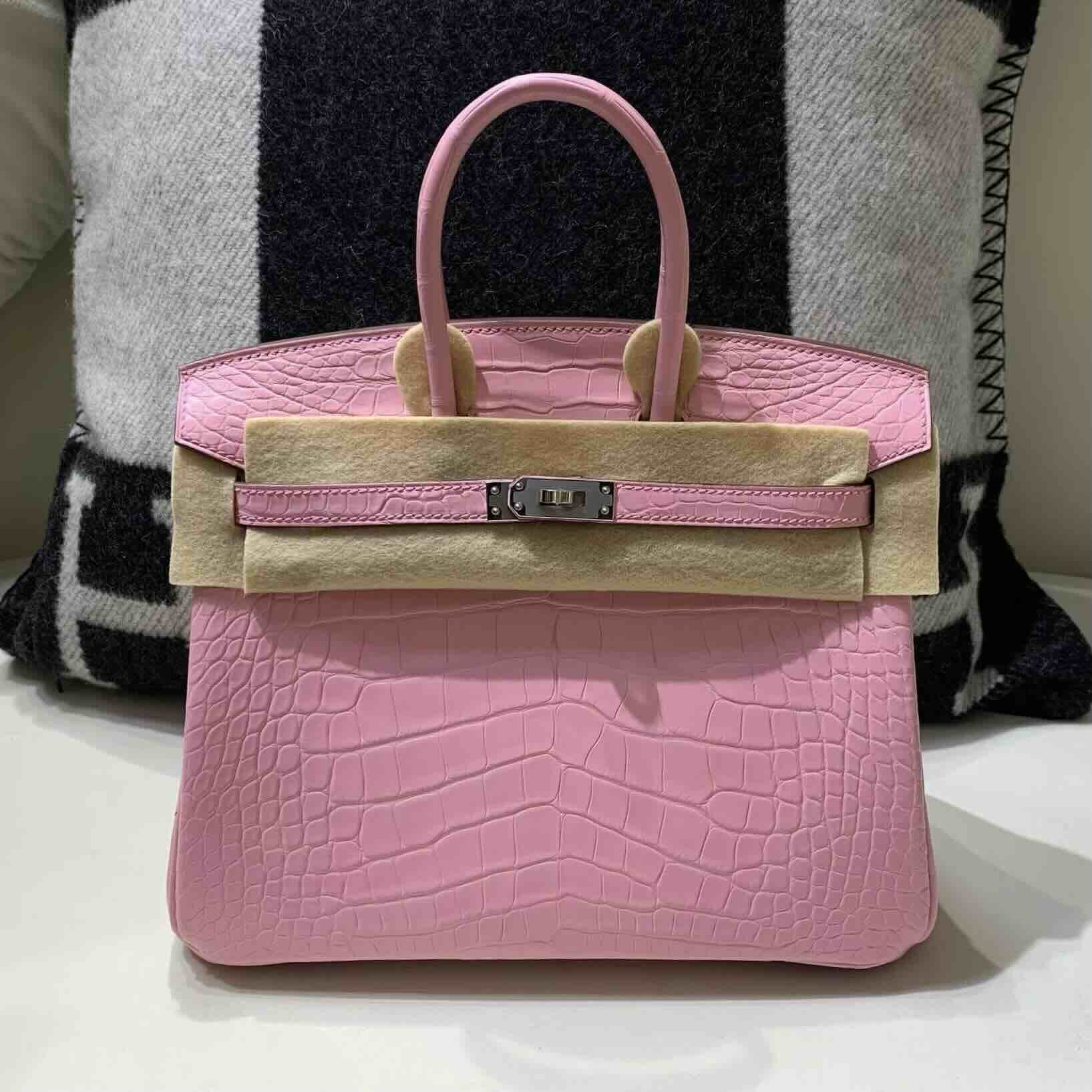 Hermès Birkin 25 Alligator Matte Rose Sakura with Palladium Hardware (In Stock)