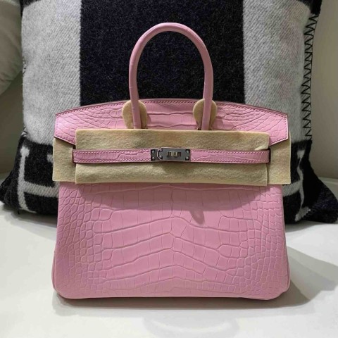 Hermès Birkin 25 Alligator Matte Rose Sakura with Palladium Hardware (In Stock)