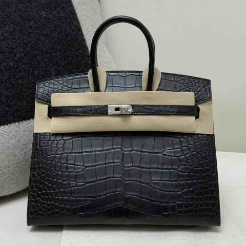 Hermès Birkin 25 Sellier Alligator Matte Noir with Palladium Hardware (In Stock)