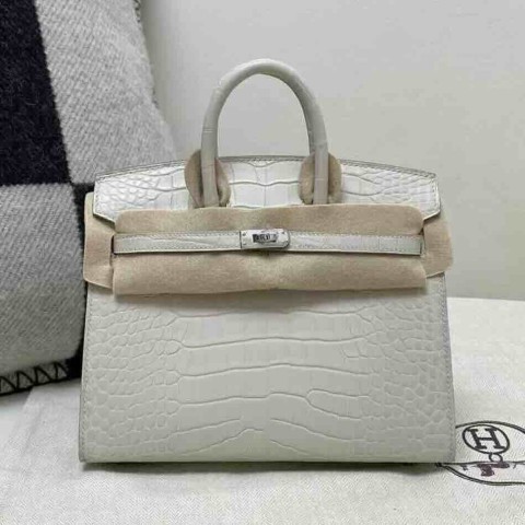 Hermès Birkin 20 Alligator Matte Beton (8L Glacier White) with Palladium Hardware (In Stock)