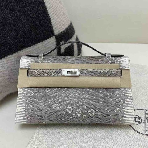 Hermès Kelly Pochette Lizard Ombre x Palladium Hardware