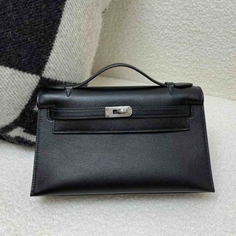 Hermès Pochette Swift Leather Noir / Palladium Hardware
