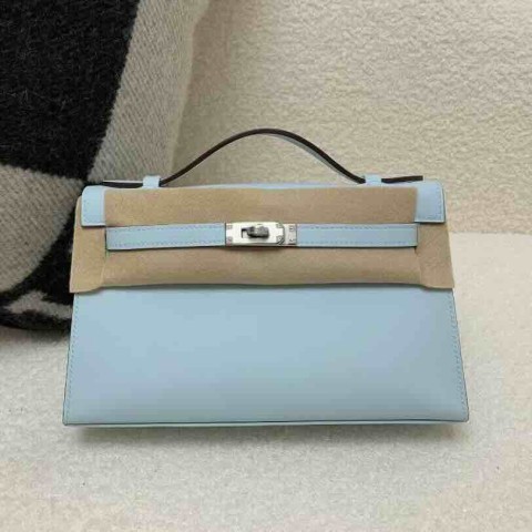 Hermès Pochette Swift Celeste with Palladium Hardware