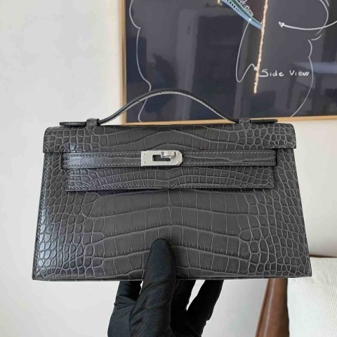 Hermès Pochette Matte Alligator Graphite (88) with Palladium Hardware