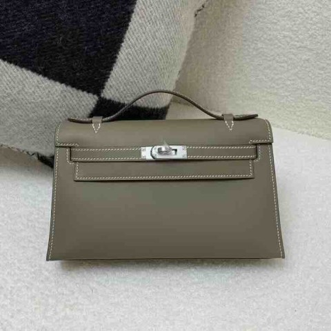 Hermès Pochette Swift Etoupe with Palladium Hardware