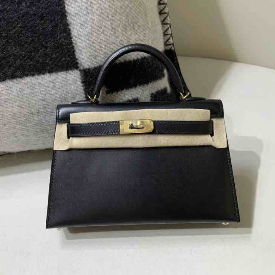 Hermès Mini Kelly II Box Leather Noir with Gold Hardware