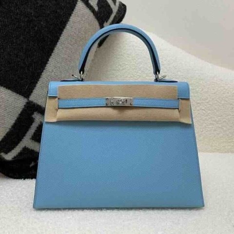 Hermès Kelly 25 Epsom Celeste x Palladium Hardware