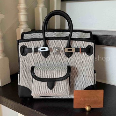 Hermès Birkin25 Cargo Ecru Toile H and Swift Noir x Palladium Hardware
