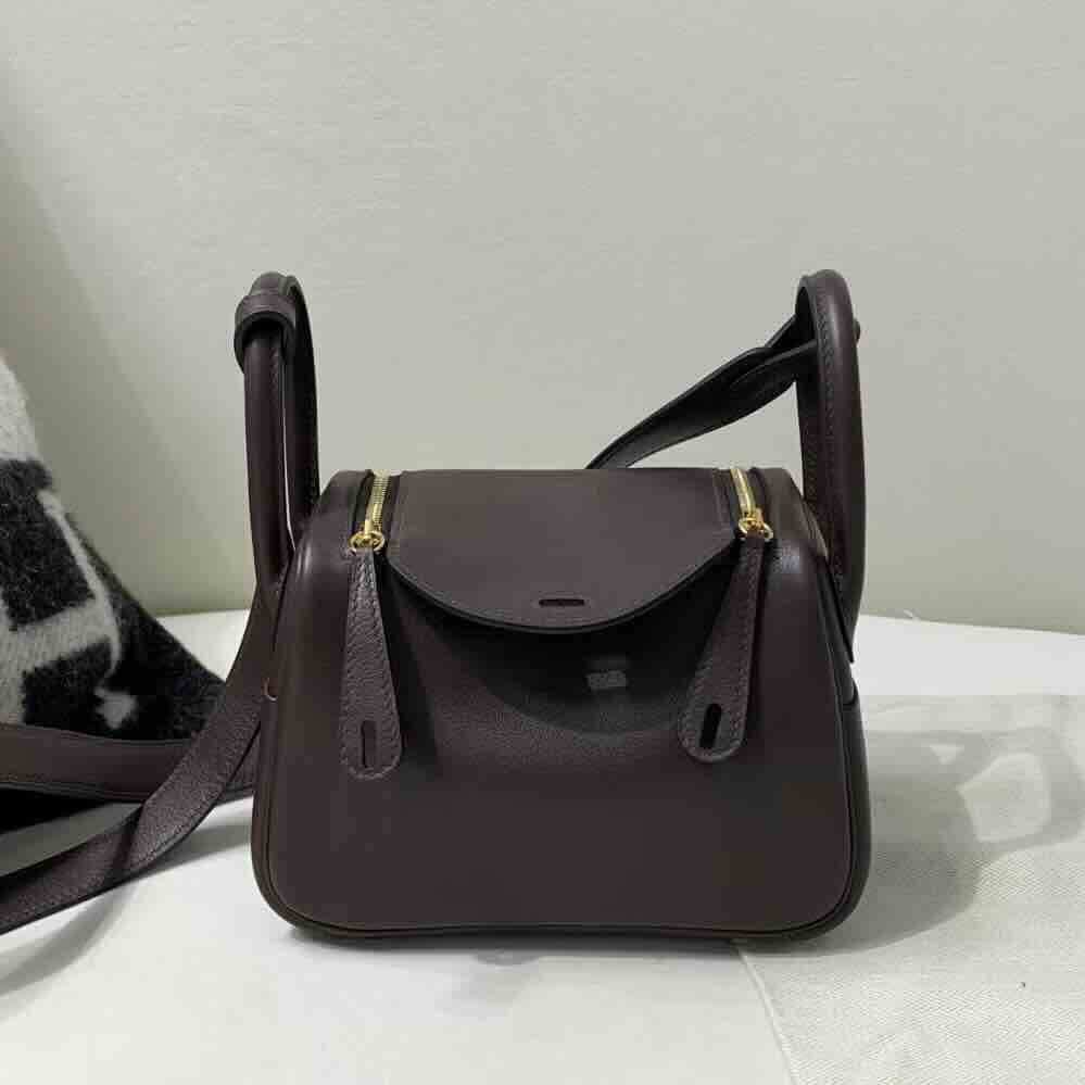 Hermès Mini Lindy Swift Ebony & Blue x Gold Hardware