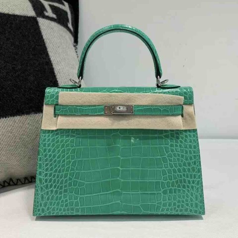 Hermès Kelly 25 Shiny Alligator Vert Emperor (O6) x Palladium Hardware
