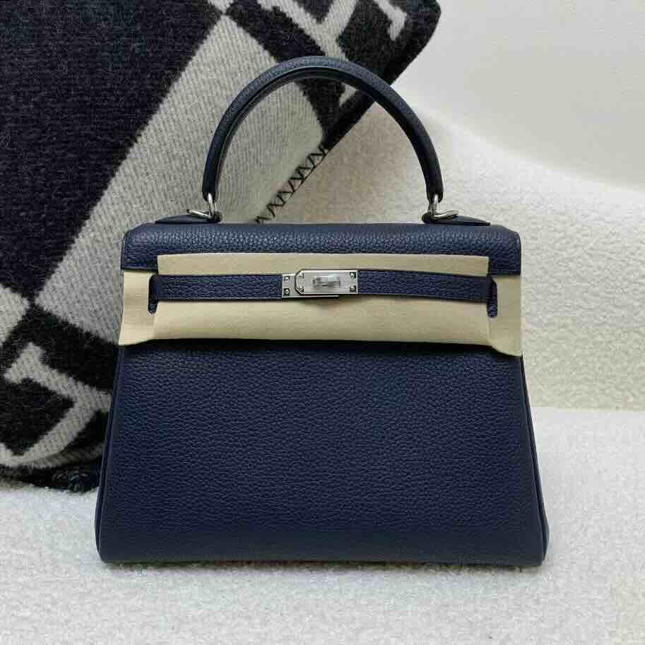 Hermès Kelly 25 French Togo Gem Blue x Palladium Hardware
